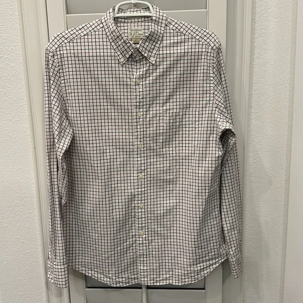 J.Crew Mens Slim Fit Stretch Plaid Check Button Down Shirt Secret Wash Large
